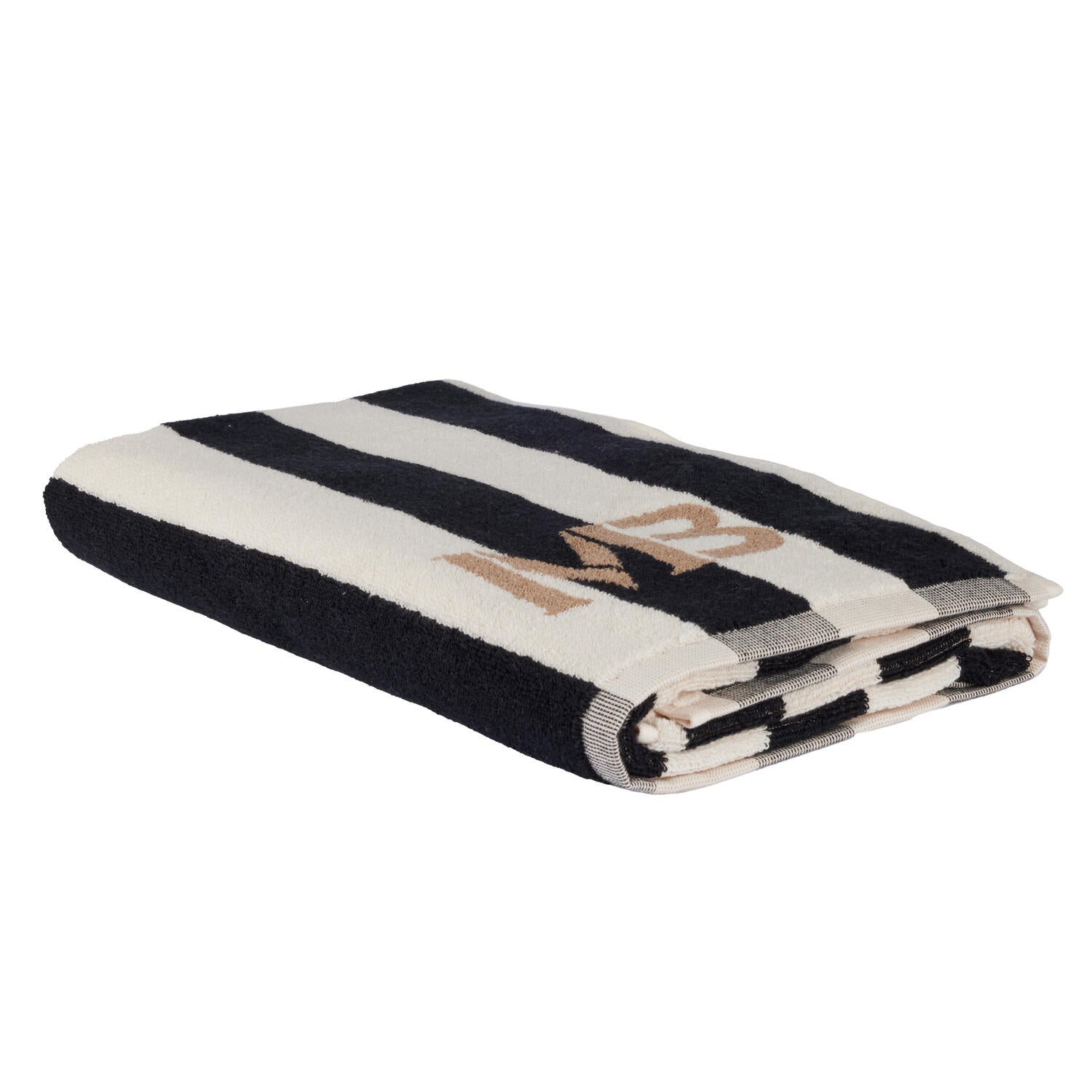 Stripe håndklæde - hvid/sort/brun